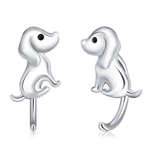 Hund Creolen Silber 925 Hunde Ohrringe Mädchen Halb Huggie Ohrringe Klein Hund Geschenke Schmuck für Damen Frauen Kinder… von CHENGHONG