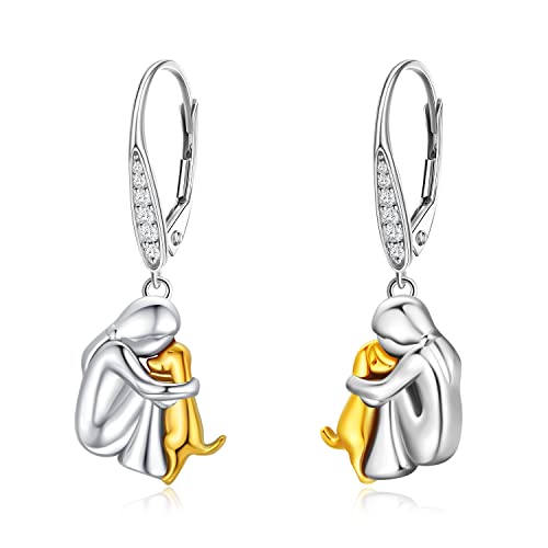 Hund Ohrringe Silber 925 Hund Hängend Ohrringe Gold Creolen Stecker Hundes Geschenke Hundeliebhaberin Schmuck für Kinder Damen von CHENGHONG