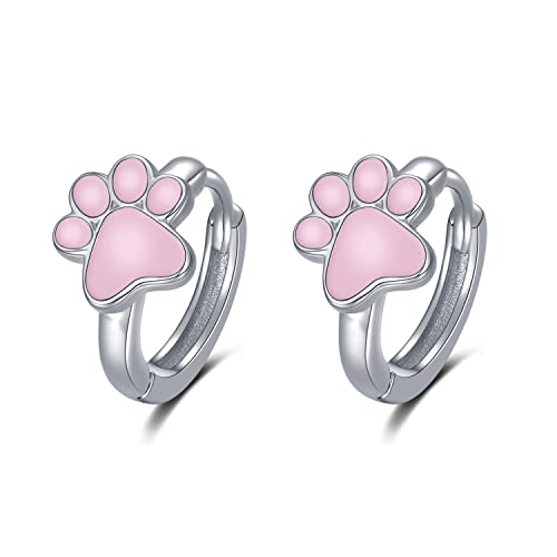 Hundepfoten Rose Ohrringe Silber 925 Hund Creolen Kinder Katzen Pfoten Ohrstecker Mädchen Hund Schmuck Geschenke für Damen von CHENGHONG