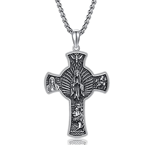 Jesus Kette 925 Sterling Silber Kruzifix Herren Anhänger Christlicher Schmuck Geschenke für Männer Pater von CHENGHONG