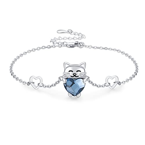 Katze Armband Damen 925 Silber Armbänder mit Blauer Kristallen Katze Schmuck Geschenke für Damen Mädchen Kinder Tochter… von CHENGHONG