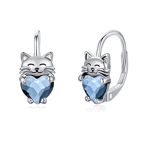 Katze Creolen Ohrringe 925 Sterling Silver Katzen Blau Kristall Leberback Ohrringe Mädchen Klein Katze Schmuck Geschenke für Damen Katze Liebhaber… von CHENGHONG