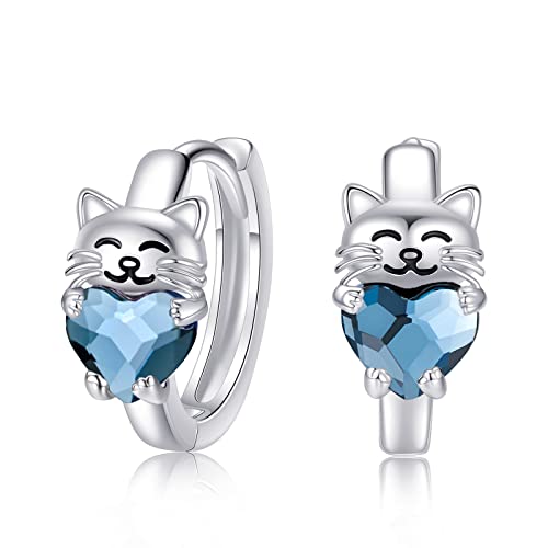 Katze Ohrringe Silber 925 Katzen Creolen Mädchen Hypoallergen Ohrstecker Klein Katze Schmuck Geschenke für Damen von CHENGHONG