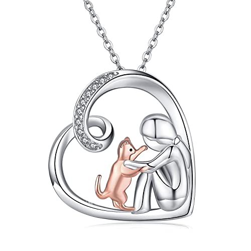 Katzen Kette 925 Silber Schmuck Katze Halskette Rose Gold Herz Anhänger Mädchen Katzen Geschenke für Damen Kinder von CHENGHONG