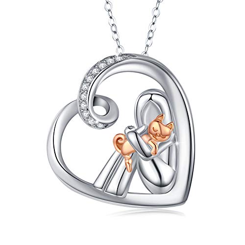 Katze Kette Damen 925 Sterling Silber Katzen Anhänger Halskette Rose Gold Katze Schmuck Geschenke für Frauen Mädchen von CHENGHONG