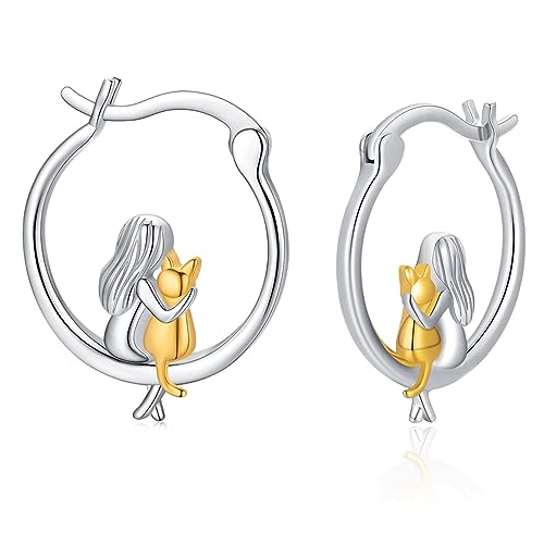 Katze Ohrringe Creolen Gold 925 Silber Ohrringe Mädchen und Katzen Ohrringe für Kinder Katzen Schmuck Tier Katze Geschenke für Frauen Mädchen…… von CHENGHONG