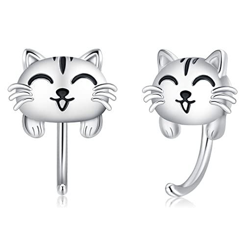 Katzen Ohrringe 925 Sterling Silber Katze Halb Creolen Mädchen Huggie Katze Ohrringe Klein Katze Schmuck Geschenke für Kinder Damen Frauen…… von CHENGHONG