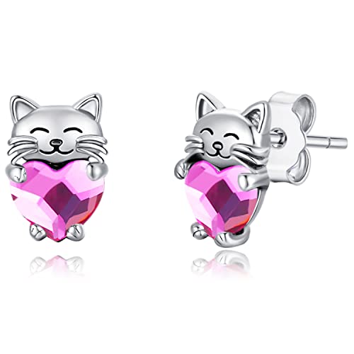 Katze Ohrstecker Silber 925 Ohrringe Katzen Hypoallergen Creolen Mädchen Stecker Kristall Katze Geschenke Schmuck für Kinder Damen… von CHENGHONG