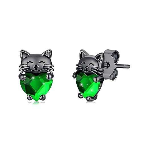 Katzen Ohrringe Mädchen 925 Silber Schwarze Katze Ohrstecker Hypoallergen Grün Kristall Stecker Katzen Schmuck Tier Geschenke für Kinder Damen…… von CHENGHONG