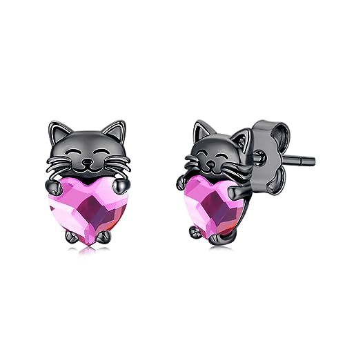 Katzen Ohrringe Mädchen 925 Silber Schwarze Katze Ohrstecker Hypoallergen Kristall Stecker Katzen Schmuck Tier Geschenke für Kinder Damen…… von CHENGHONG