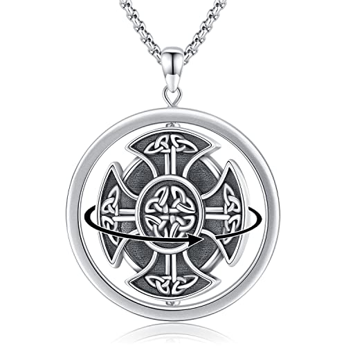 Keltischer Kreuz Kette für Herren 925 Sterling Silber 35mm Keltischer Knoten Anhänger Kreuz Amulett Wikingerschmuck Geschenke für Männer Frauen Freund 22" Kette von CHENGHONG