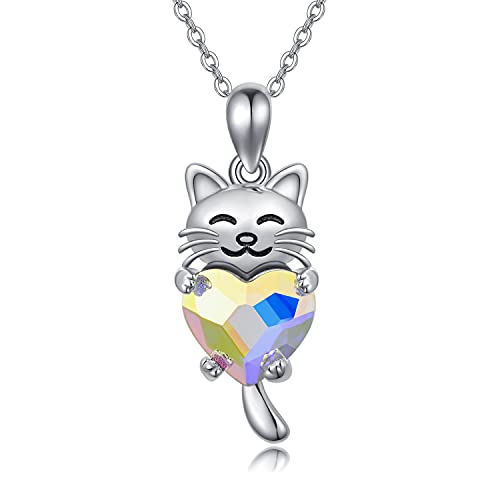 Katze Kette Damen Silber 925 Anhänger Halskette Katze Schmuck Katzen Geschenke für Mädchen Frauen Muttertag Geschenk für Mama von CHENGHONG