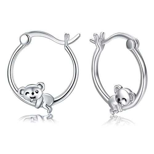 Koala Creolen 925 Sterling Silber Hypoallergen Klein Huggie Knorpel Ohrring Niedlich Tier Manschette Creolen für Frauen Mädchen… von CHENGHONG