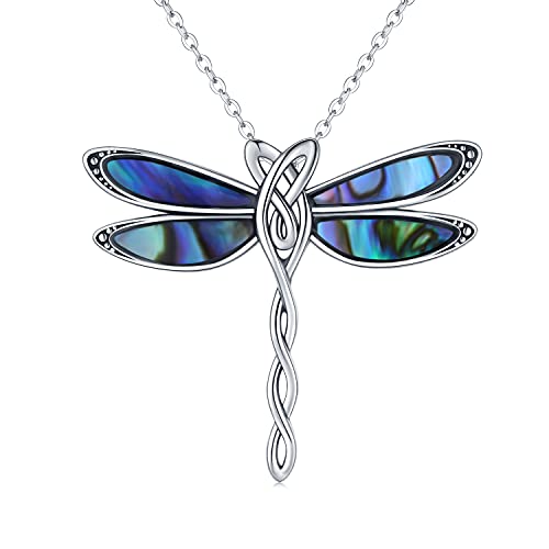 Libelle Halskette 925 Sterling Silber Abalone Paua Muschel verzierte Libelle Halskette Tier Keltischer Anhänger Schmuck Geschenke für Frauen Mädchen von CHENGHONG