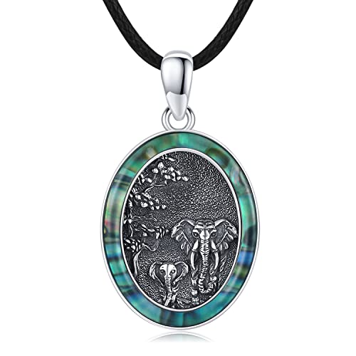 Mama Elefanten Kette 925 Sterling Silber Abalone-Muschel Lebensbaum Familie Elefanten Schmuck Elefant Geschenke für Frauen Mädchen Oma Mama von CHENGHONG