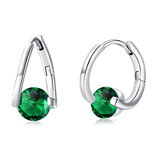 May Ohrringe 925 Sterling Silber Smaragd Creolen Ohrringe Huggie Ohrringe für Damen Mädchen Schmuck Geschenk für Geburtstag von CHENGHONG