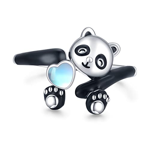 Mondstein Ring 925 Sterling Silber Verstellbarer Panda Ringe Mondstein Schmuck Panda Geschenk für Frauen Mädchen Panda Liebhaber von CHENGHONG