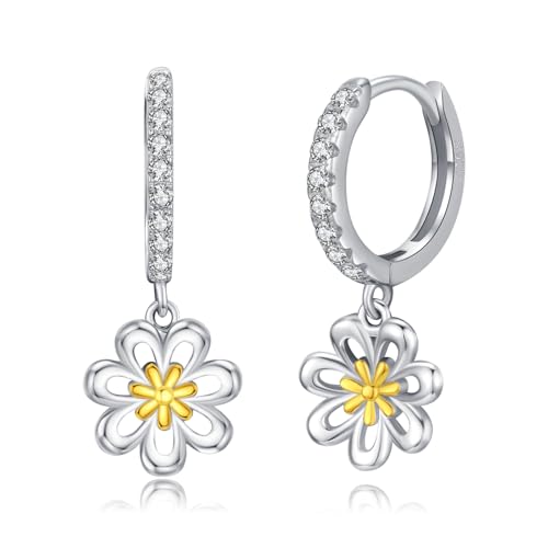 Ohrringe Blumen für Mädchen 925 Sterling Silber Gänseblümchen Hängend Ohrringe Creolen Klein Gänseblümchen Blumen Geschenke Schmuck für Frauen von CHENGHONG