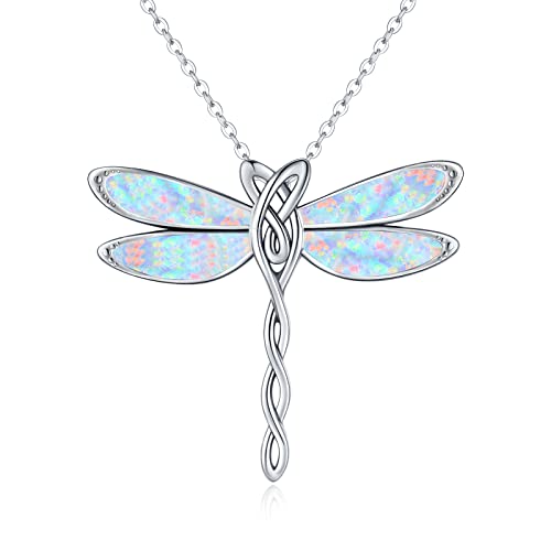 Opal Libelle Halskette 925 Sterling Silber Weißer Opal Verzierte Libelle Anhänger Zarte Libelle Schmuck Geschenke für Frauen Mädchen von CHENGHONG