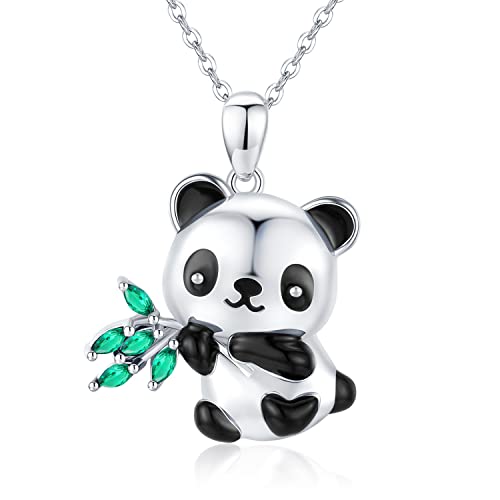 Panda Kette 925 Silber Panda Geschenk Damen Anhänger Halskette Tiere Pandabären Schmuck für Mädchen Kinder von CHENGHONG