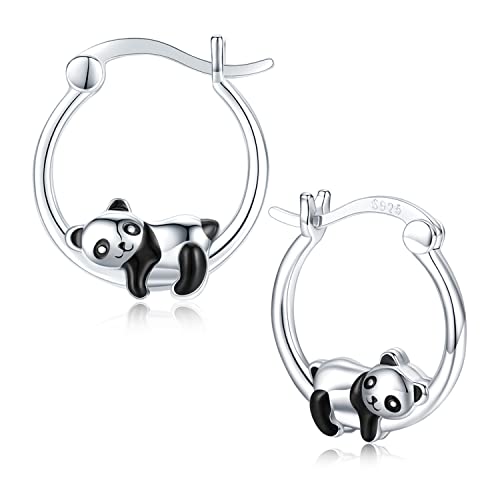 Panda Ohrringe 925 Sterling Silber Mädchen Creolen Kinder Ohrring Tier Schmuck für Damen Mädchen Tochter Panda Liebhaber von CHENGHONG