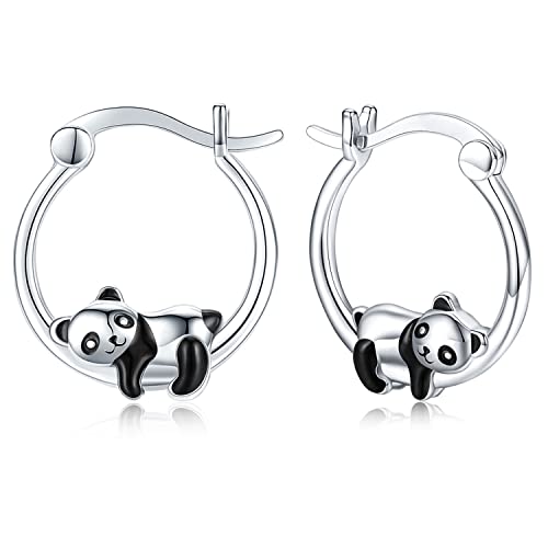 Panda Ohrringe Kinder Creolen Silber 925 - Hypoallergen Mädchen Schmuck - Geschenke für Damen, Tochter und Panda-Liebhaber von CHENGHONG