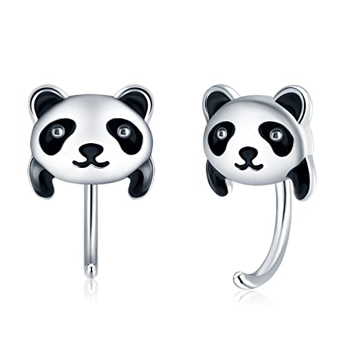 Panda Ohrringe Silber 925 Mädchen Panda Halb Creolen Huggie Ohrringe Klein Tiere Panda Schmuck Geschenke für Kinder Frauen Tochter… von CHENGHONG