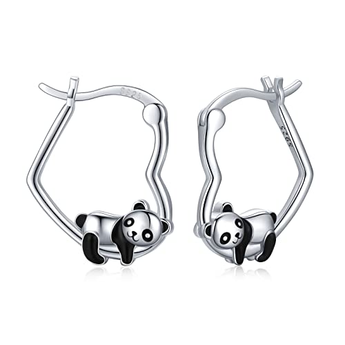 Panda Ohrringe für Mädchen 925 Sterling Silber Mädchen Creolen Ohrring Hypoallergen Huggie Knorpel Ohrring süße Tier Ohrringe für Damen Mädchen Tochter Panda Liebhaber von CHENGHONG