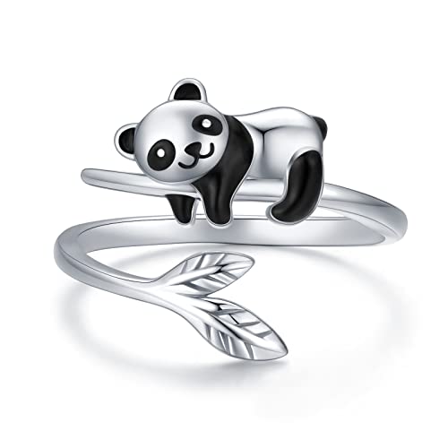 Panda Ringe 925 Sterling Silber Lucky Panda Einstellbarer Offener Ring Tier Panda Schmuck Geschenk Weihnachten für Frauen Panda Liebhaber… von CHENGHONG