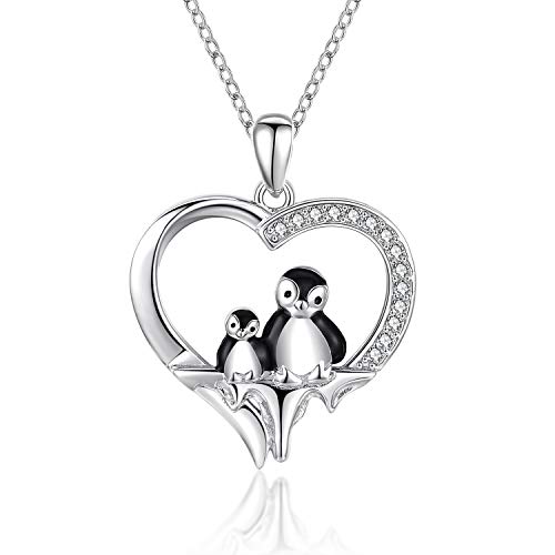 CHENGHONG Pinguin Kette 925 Silber Pinguin Anhänger Halskette Herz Tier Ketten Pinguin Geschenk für Mädchen Mama Tochter Damen von CHENGHONG