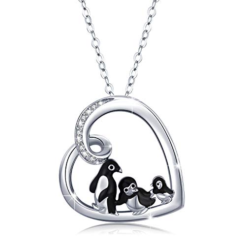 Pinguin Kette Damen 925 Sterling Silber Herz Pinguin Anhänger Halskette Familie Schmuck Geschenke für Mama Mutter von CHENGHONG