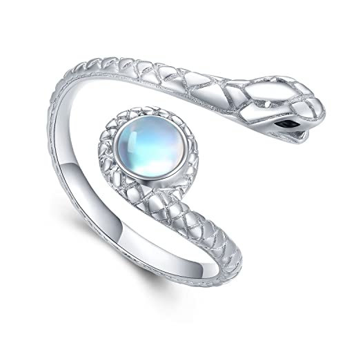 CHENGHONG Schlangenring 925 Silber Schlangen Ring Mondstein Einstellbarer Rings Schlange Schmuck Geschenke für Frauen Damen Herren Männer Unisex von CHENGHONG