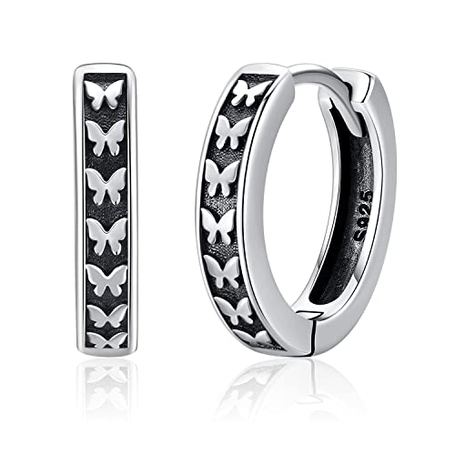 Schmetterling Creolen Unisex 925 Sterling Silber Schwarz Ohrringe Mädchen Schmetterling Schmuck Geburtstagsgeschenk für Damen Männer Junge von CHENGHONG