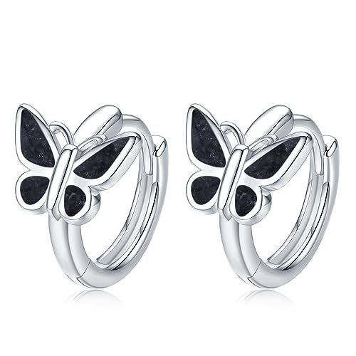 Schmetterling Ohrringe 925 Sterling Silber Schwarz Onyx Creolen Ohrringe Mädchen Schmetterling Schmuck Geschenke für Damen Kinder Mama… von CHENGHONG