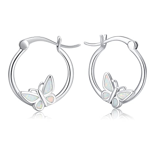 Schmetterling Ohrringe Mädchen Creolen Silber 925 Schmetterling Ohrringe Mädchen Kinder Ohrhänger Opal Kleine Creolen Schmetterling Schmuck Geschenke für Damen Frauen Tochter… von CHENGHONG