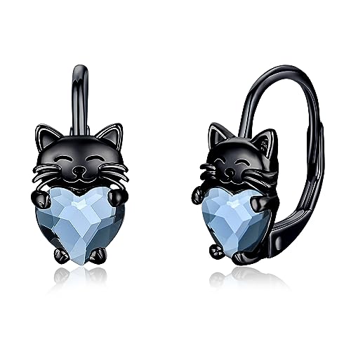 Schwarze Katze Creolen Ohrringe 925 Sterling Silver Schwarze Katzen Blau Kristall Leberback Ohrringe Mädchen Klein Katze Schmuck Geschenke für Damen Katze Liebhaber… von CHENGHONG