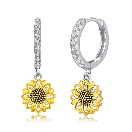 Sonnenblumen Ohrringe Silber 925 Gold Sonnenblume Hängend Ohrringe Mädchen Creolen Klein Sonnenblumen Schmuck Blumen Geschenke für Frauen von CHENGHONG