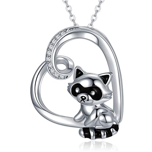 Waschbär Kette 925 Silber Waschbär Schmuck Herz Anhänger Mädchen Waschbären Tier Geschenk für Damen Frauen Geschenke für Mama von CHENGHONG