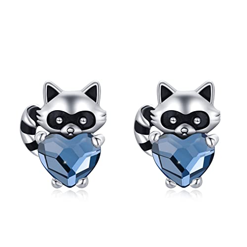 Waschbär Ohrstecker 925 Silber Waschbär Ohrringe Mädchen Hypoallergen Blau Kristall Stecker Waschbär Schmuck Tier Geschenke für Kinder Damen von CHENGHONG