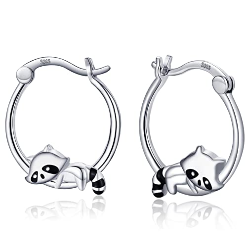 Waschbär Creolen Damen Huggie Ohrringe 925 Sterling Silber Mädchen Ohrringe Waschbär Schmuck Geschenke für Tochter von CHENGHONG