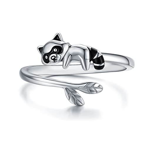 Waschbär Ring 925 Silber Verstellbare Waschbäre Ringe Mädchen Damen Schmuck von CHENGHONG