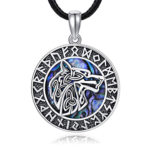 Wolf Kette 925 Sterling Silber Wikinger Halskette Wolfskopf-Amulett Ornamente Vegvisir Anhänger Wikinger Schmuck für Männer Frauen…… von CHENGHONG