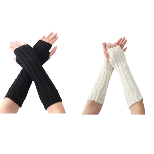 CHENGZI 2 Paar gestrickte Armabdeckungen Herbst Winter Mode warme Finger Handgelenk Armstulpen Strick Fäustlinge Outdoor Reiten Arm Zubehör, a, One size von CHENGZI