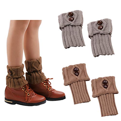 CHENGZI 2 Paar kurze Damen Häkelstiefel Bündchen Winter Zopfmuster Beinstulpen, Khaki + Grau-B, One size von CHENGZI