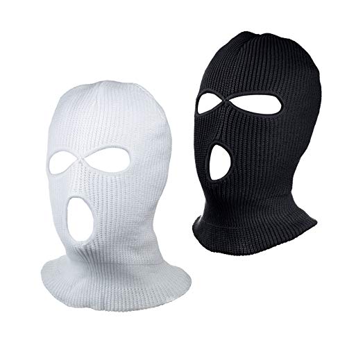 CHENGZI 3-Loch-Ski-Gesichtsmaske, Sturmhaube, Vollgesichtsmaske für Radfahren, Skifahren, Winter, Outdoor-Sport, 2er-Set (schwarz + weiß) von CHENGZI