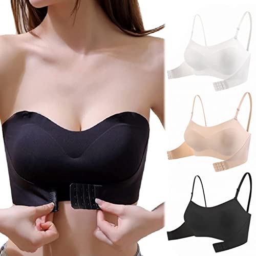 CHENGZI 3PC Trägerloser BH Damen Ohne Bügel Bandeau-BH Vordere Schnalle Mit Abnehmbaren Trägern Nahtlose Atmungsaktiv Gepolsterte BH Für Abendkleid Hochzeit von CHENGZI