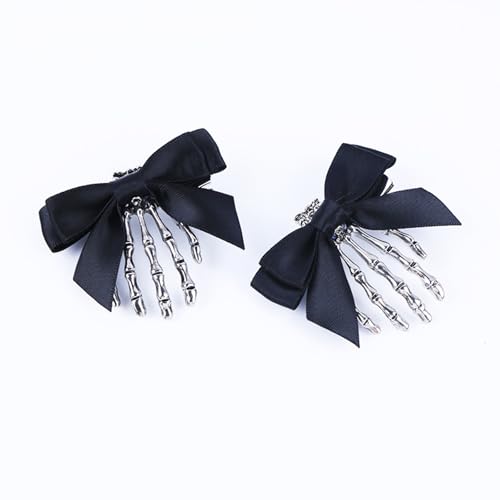CHENGZI Bowknot Schädel Hand Haarspangen Halloween Haar Karten Duckbill Clips Haar Zubehör 2er Set von CHENGZI