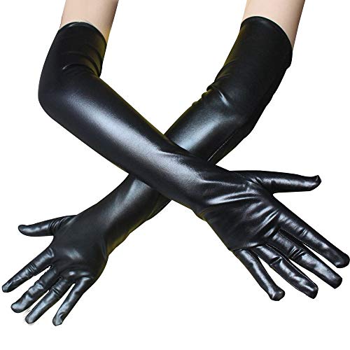 CHENGZI Damen Lackleder Lange Handschuhe Mode Sexy Cosplay Kostüm Finger Handschuhe 53,3 cm, Schwarz , One size von CHENGZI