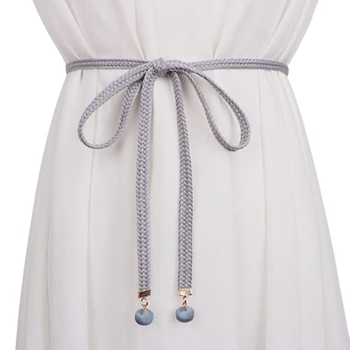 CHENGZI Damen Mode Gürtel Stil Taille Kette Seil Geflochten Kleid Gürtel Casual Dünner Gürtel für Damen Kleid, grau, Belt Width : 1 cm , Belt length : 150 cm von CHENGZI