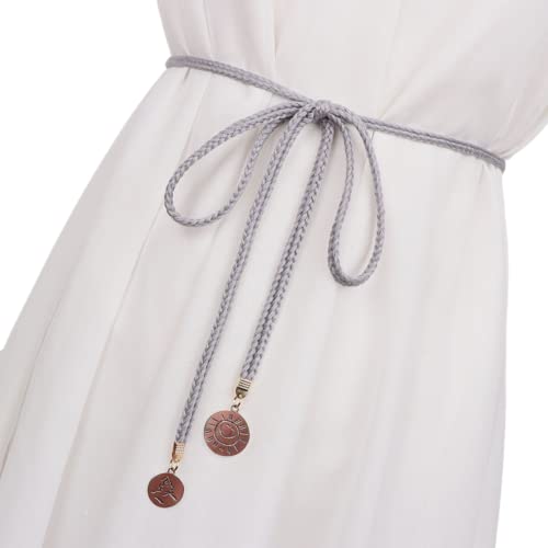 CHENGZI Damen Mode Gürtel Stil Taille Kette Seil Geflochten Kleid Gürtel Casual Dünner Gürtel für Damen Kleid, A-grau, Belt Width : 1 cm , Belt length : 150 cm von CHENGZI